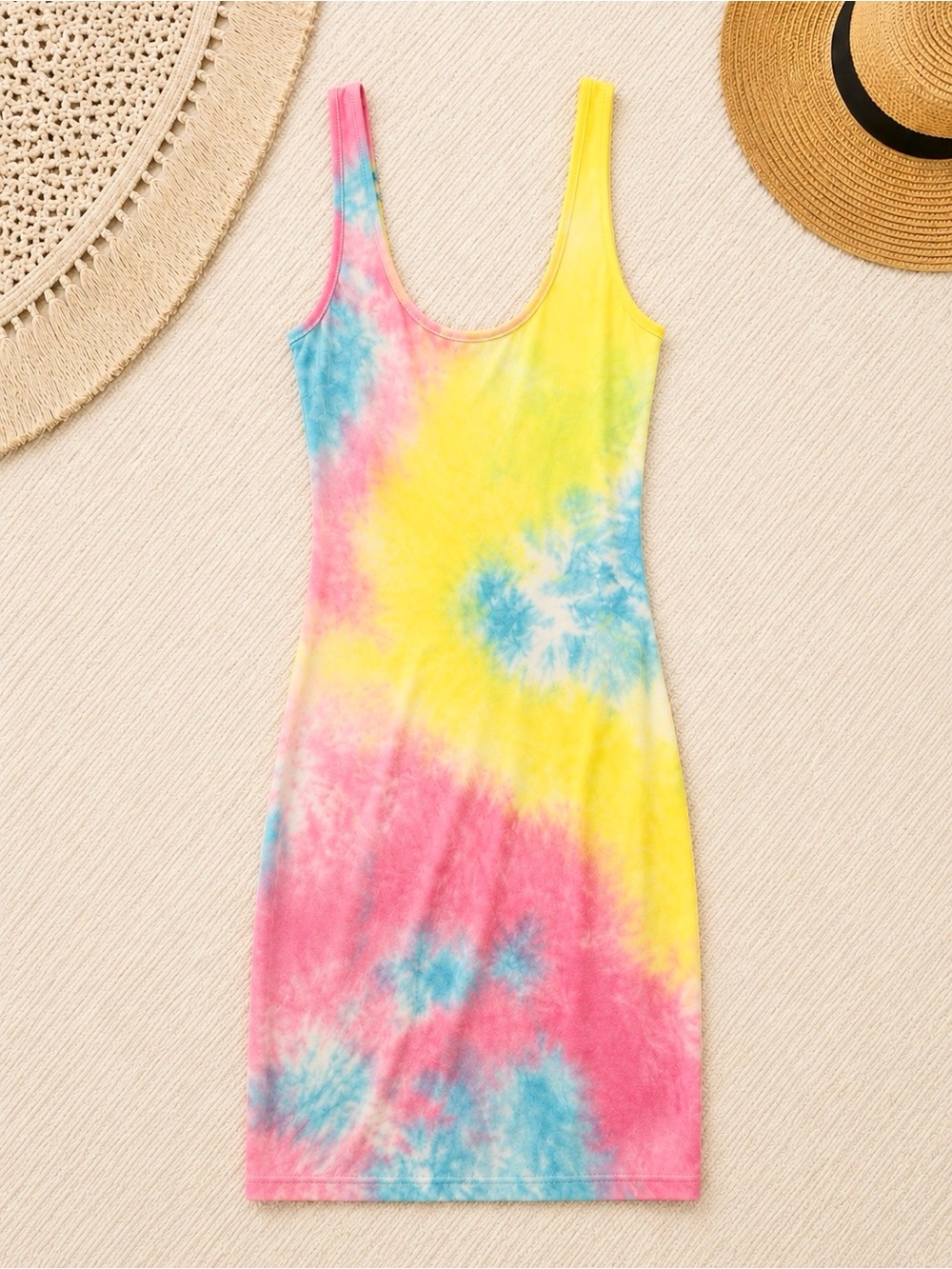Pastel Tie-Dye Tank Dress in Pink, Yellow & Blue